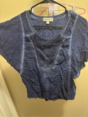 Knox Rose Blue Crochet Yoke Top